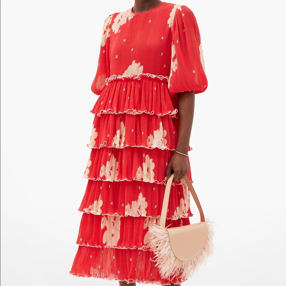 GANNI Pleated Georgette Maxi Dress XS lollipop